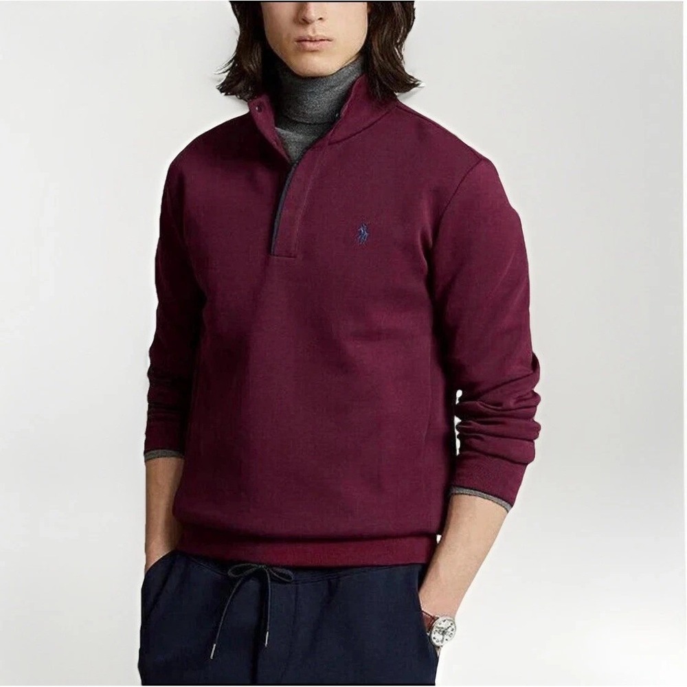 Polo Ralph Lauren Men's Size XL Double-Knit Quarter Snap Pullover Burgundy